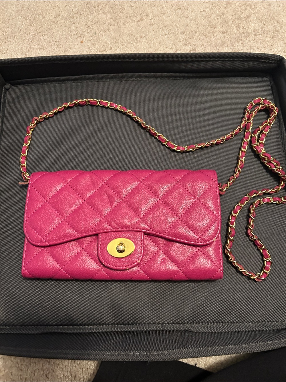 Pink Quilted Chain Crossbody Wallet - Women Bags